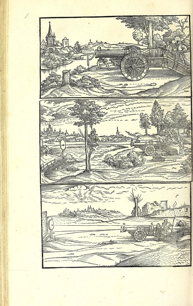 An illustration from Der furnembsten, notwendigsten, der gantzen Architectur angehörigen mathematischen vnd mechanischen Künst eygentlicher Bericht : vnd vast klare, verstendliche Vnterrichtung, zu rechtem Verstandt der Lehr Vitruuij, in drey furneme Bücher abgetheilet : als, Der newen Perspectiua ... : der Geometrischen Büxenmeisterey, vnd Geometrischen Messung ..., 1547, leaf 398