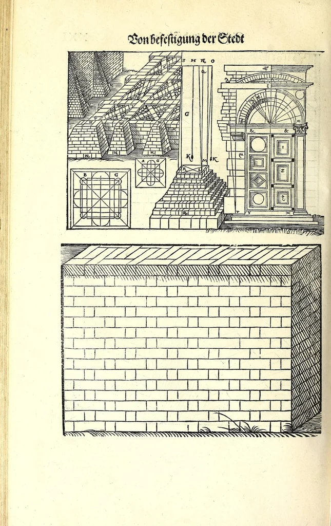 An illustration from Der furnembsten, notwendigsten, der gantzen Architectur angehörigen mathematischen vnd mechanischen Künst eygentlicher Bericht : vnd vast klare, verstendliche Vnterrichtung, zu rechtem Verstandt der Lehr Vitruuij, in drey furneme Bücher abgetheilet : als, Der newen Perspectiua ... : der Geometrischen Büxenmeisterey, vnd Geometrischen Messung ..., 1547, leaf 448