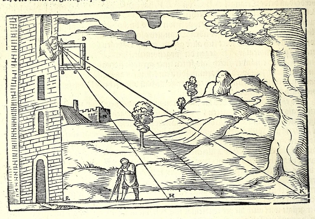 An illustration from Der furnembsten, notwendigsten, der gantzen Architectur angehörigen mathematischen vnd mechanischen Künst eygentlicher Bericht : vnd vast klare, verstendliche Vnterrichtung, zu rechtem Verstandt der Lehr Vitruuij, in drey furneme Bücher abgetheilet : als, Der newen Perspectiua ... : der Geometrischen Büxenmeisterey, vnd Geometrischen Messung ..., 1547, leaf 516