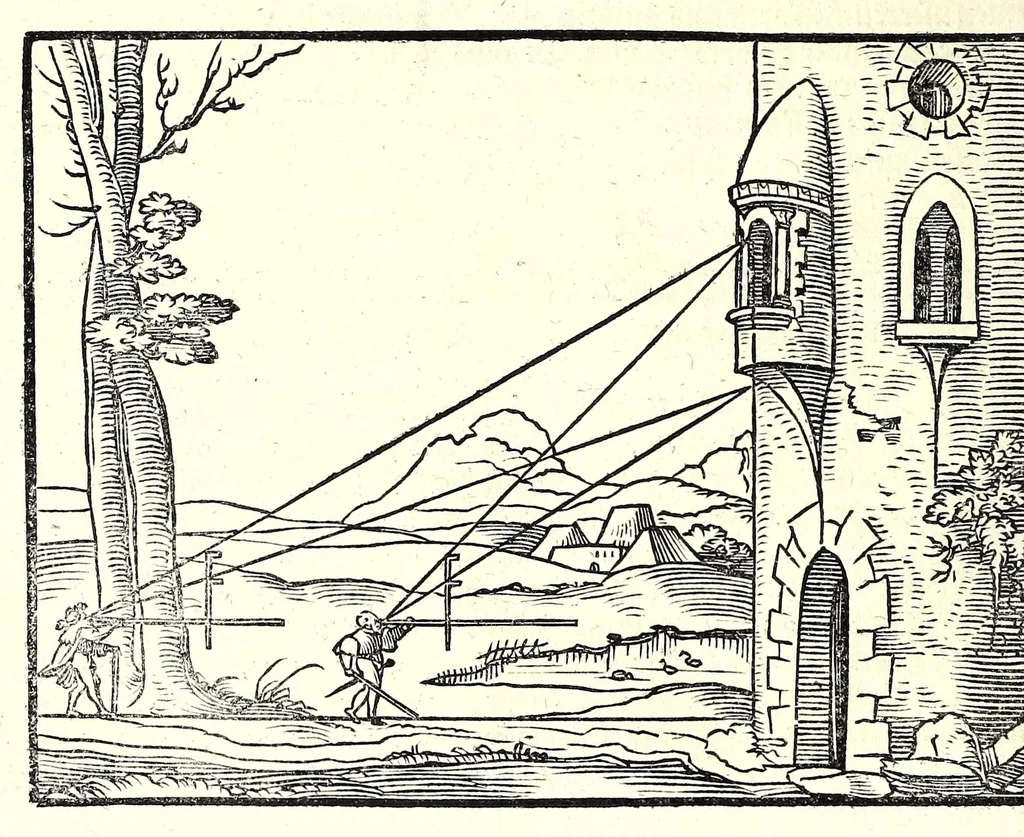An illustration from Der furnembsten, notwendigsten, der gantzen Architectur angehörigen mathematischen vnd mechanischen Künst eygentlicher Bericht : vnd vast klare, verstendliche Vnterrichtung, zu rechtem Verstandt der Lehr Vitruuij, in drey furneme Bücher abgetheilet : als, Der newen Perspectiua ... : der Geometrischen Büxenmeisterey, vnd Geometrischen Messung ..., 1547, leaf 568