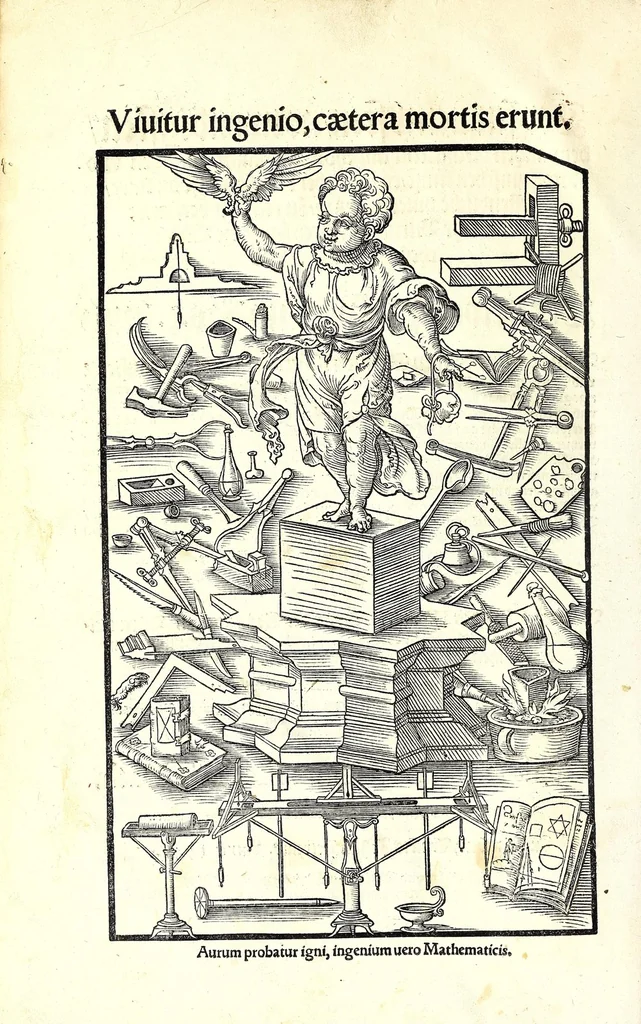 An illustration from Der furnembsten, notwendigsten, der gantzen Architectur angehörigen mathematischen vnd mechanischen Künst eygentlicher Bericht : vnd vast klare, verstendliche Vnterrichtung, zu rechtem Verstandt der Lehr Vitruuij, in drey furneme Bücher abgetheilet : als, Der newen Perspectiua ... : der Geometrischen Büxenmeisterey, vnd Geometrischen Messung ..., 1547, leaf 8