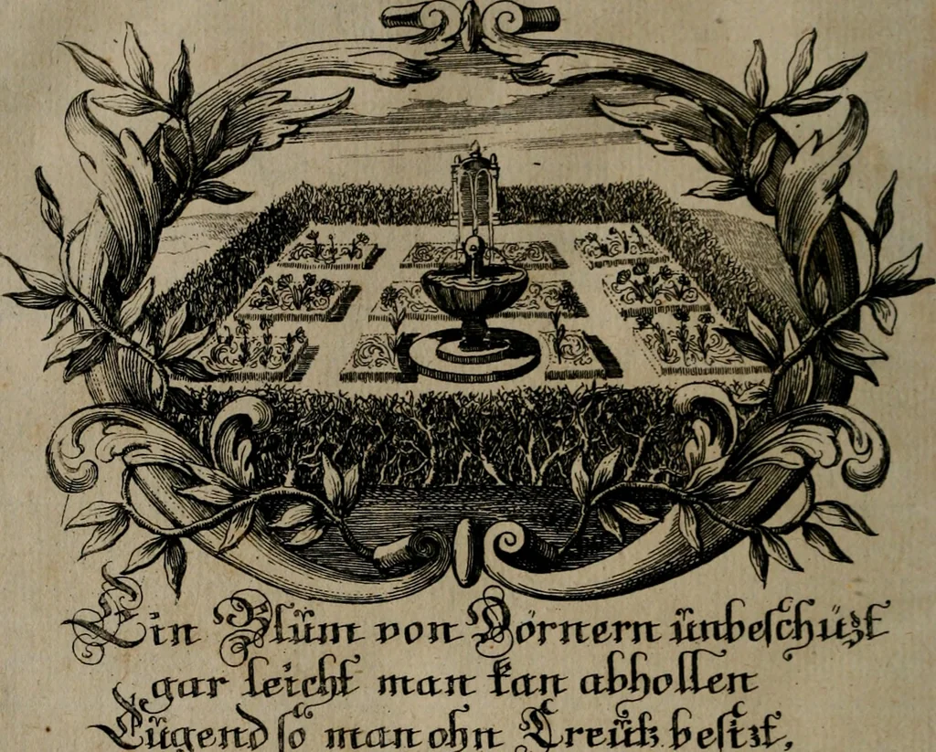 An illustration from Der geistliche Seelen-Artzt, versehen mit General-Artzney : wieder alle erdenckliche Melancholey, auf den jetzigen Welt-Stand gerichtet : auss dem Grund göttlicher H. Schrifft, der Heiligen Vätter Lehr und Sententzen, ausserlesenen Spruchwörtern, welt-geistlichen Aphorismis, medicinalischen Haupt-Regeln, kurtzen Historien, raren Gleichnüssen, und trostreichen Sitten-Lehren : von der Gedult in Wiederwärtigkeiten, Verfolgungen, Creutz und Leyden, durch nützliche Recipe vorgeschreibeu [sic] ..., 1700, leaf 129