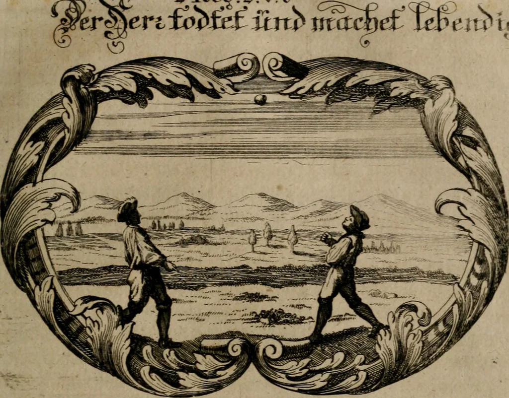 An illustration from Der geistliche Seelen-Artzt, versehen mit General-Artzney : wieder alle erdenckliche Melancholey, auf den jetzigen Welt-Stand gerichtet : auss dem Grund göttlicher H. Schrifft, der Heiligen Vätter Lehr und Sententzen, ausserlesenen Spruchwörtern, welt-geistlichen Aphorismis, medicinalischen Haupt-Regeln, kurtzen Historien, raren Gleichnüssen, und trostreichen Sitten-Lehren : von der Gedult in Wiederwärtigkeiten, Verfolgungen, Creutz und Leyden, durch nützliche Recipe vorgeschreibeu [sic] ..., 1700, leaf 236