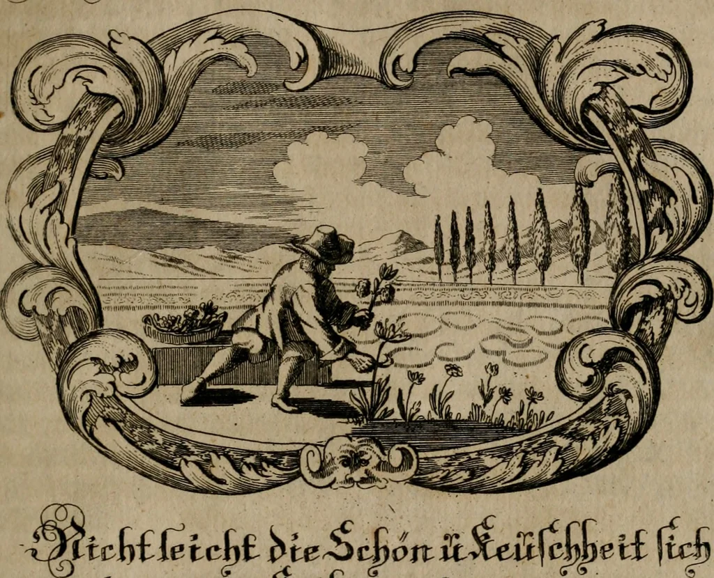 An illustration from Der geistliche Seelen-Artzt, versehen mit General-Artzney : wieder alle erdenckliche Melancholey, auf den jetzigen Welt-Stand gerichtet : auss dem Grund göttlicher H. Schrifft, der Heiligen Vätter Lehr und Sententzen, ausserlesenen Spruchwörtern, welt-geistlichen Aphorismis, medicinalischen Haupt-Regeln, kurtzen Historien, raren Gleichnüssen, und trostreichen Sitten-Lehren : von der Gedult in Wiederwärtigkeiten, Verfolgungen, Creutz und Leyden, durch nützliche Recipe vorgeschreibeu [sic] ..., 1700, leaf 298