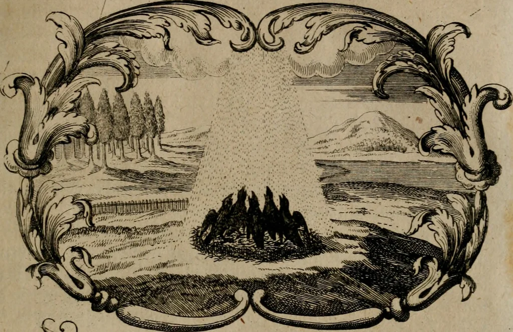 An illustration from Der geistliche Seelen-Artzt, versehen mit General-Artzney : wieder alle erdenckliche Melancholey, auf den jetzigen Welt-Stand gerichtet : auss dem Grund göttlicher H. Schrifft, der Heiligen Vätter Lehr und Sententzen, ausserlesenen Spruchwörtern, welt-geistlichen Aphorismis, medicinalischen Haupt-Regeln, kurtzen Historien, raren Gleichnüssen, und trostreichen Sitten-Lehren : von der Gedult in Wiederwärtigkeiten, Verfolgungen, Creutz und Leyden, durch nützliche Recipe vorgeschreibeu [sic] ..., 1700, leaf 358