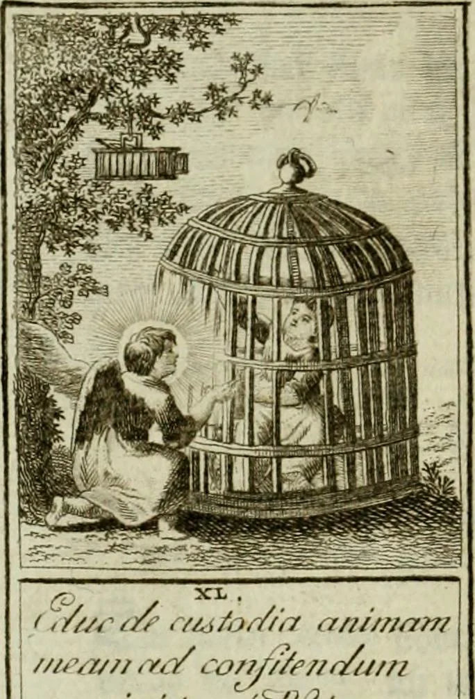An illustration from Der gottseligen Frau La Mothe Guyon geisterhebende Beschäftigungen des Herzens mit Gott durch die lebendige Erfahrungs-Erkenntnis der göttlichen Liebe, oder, Die Geheimnisse des innwendigen Christenthums, geoffenbaret in der Schule der himmlischen Weisheit : Auszüge aus sämtlichen poetischen Schriften der seligen Frau, zur Beförderung des inneren Lebens, 1802, leaf 102