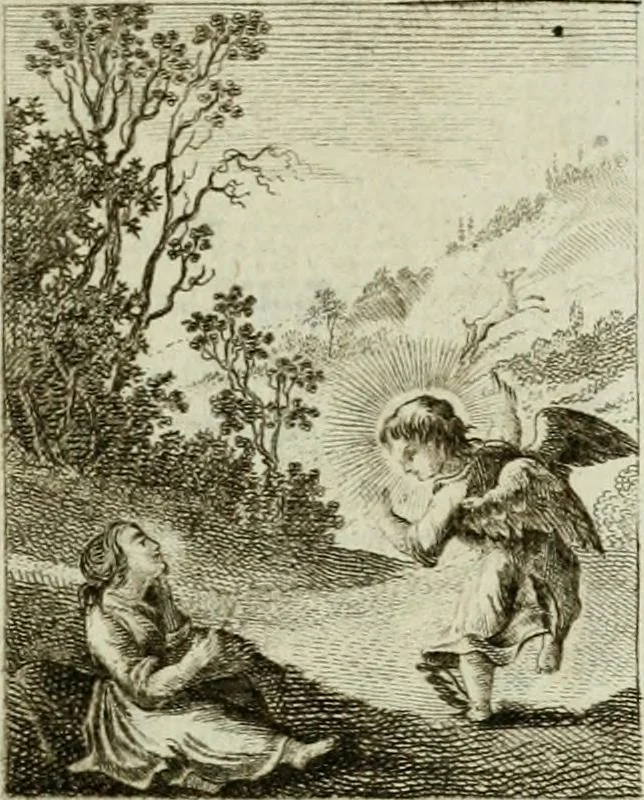 An illustration from Der gottseligen Frau La Mothe Guyon geisterhebende Beschäftigungen des Herzens mit Gott durch die lebendige Erfahrungs-Erkenntnis der göttlichen Liebe, oder, Die Geheimnisse des innwendigen Christenthums, geoffenbaret in der Schule der himmlischen Weisheit : Auszüge aus sämtlichen poetischen Schriften der seligen Frau, zur Beförderung des inneren Lebens, 1802, leaf 109