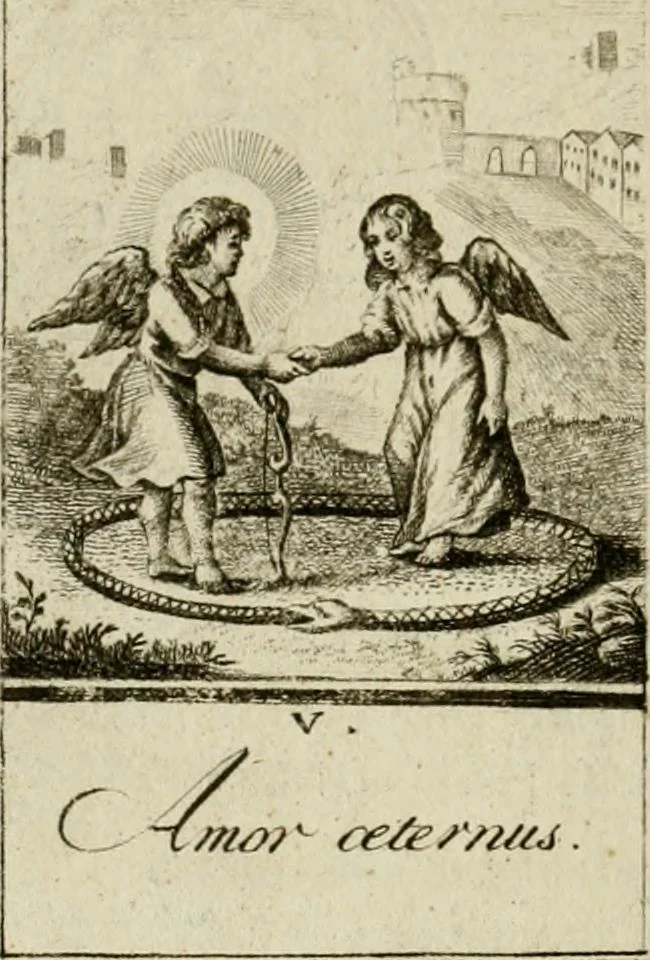 An illustration from Der gottseligen Frau La Mothe Guyon geisterhebende Beschäftigungen des Herzens mit Gott durch die lebendige Erfahrungs-Erkenntnis der göttlichen Liebe, oder, Die Geheimnisse des innwendigen Christenthums, geoffenbaret in der Schule der himmlischen Weisheit : Auszüge aus sämtlichen poetischen Schriften der seligen Frau, zur Beförderung des inneren Lebens, 1802, leaf 140