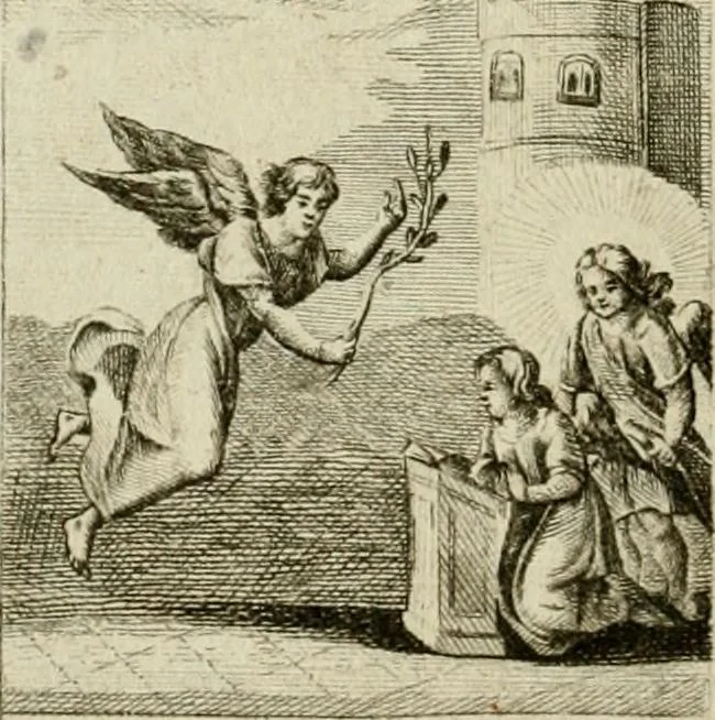 An illustration from Der gottseligen Frau La Mothe Guyon geisterhebende Beschäftigungen des Herzens mit Gott durch die lebendige Erfahrungs-Erkenntnis der göttlichen Liebe, oder, Die Geheimnisse des innwendigen Christenthums, geoffenbaret in der Schule der himmlischen Weisheit : Auszüge aus sämtlichen poetischen Schriften der seligen Frau, zur Beförderung des inneren Lebens, 1802, leaf 140