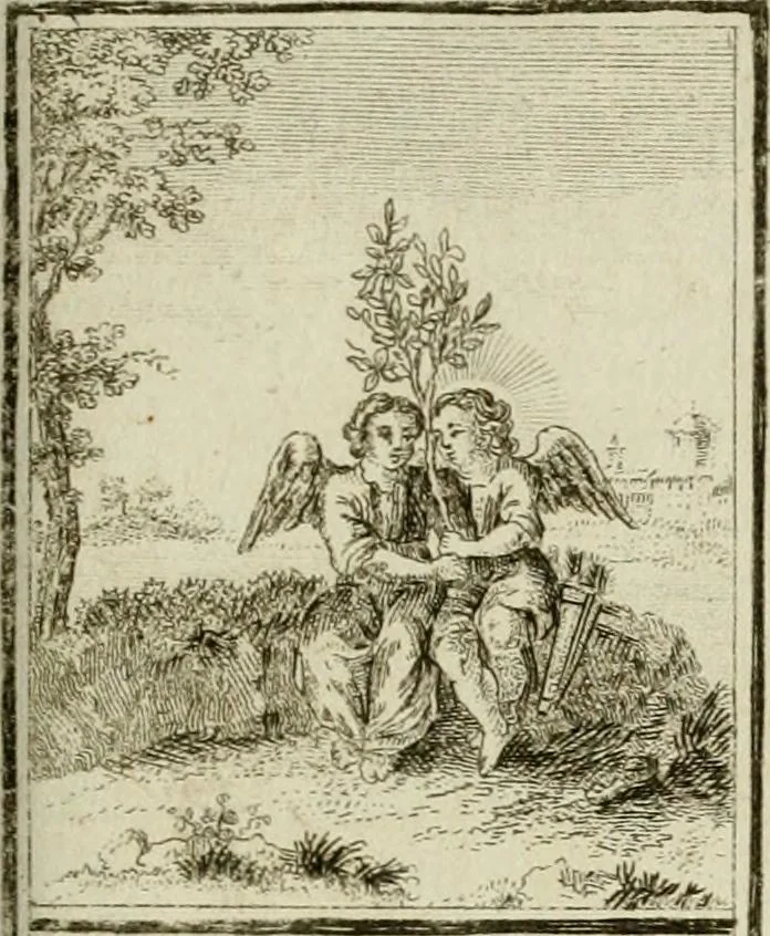 An illustration from Der gottseligen Frau La Mothe Guyon geisterhebende Beschäftigungen des Herzens mit Gott durch die lebendige Erfahrungs-Erkenntnis der göttlichen Liebe, oder, Die Geheimnisse des innwendigen Christenthums, geoffenbaret in der Schule der himmlischen Weisheit : Auszüge aus sämtlichen poetischen Schriften der seligen Frau, zur Beförderung des inneren Lebens, 1802, leaf 187