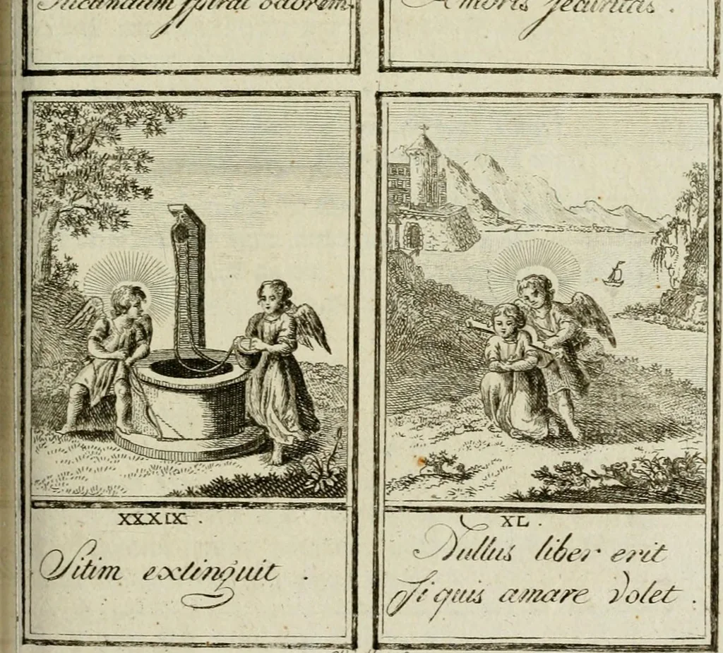 An illustration from Der gottseligen Frau La Mothe Guyon geisterhebende Beschäftigungen des Herzens mit Gott durch die lebendige Erfahrungs-Erkenntnis der göttlichen Liebe, oder, Die Geheimnisse des innwendigen Christenthums, geoffenbaret in der Schule der himmlischen Weisheit : Auszüge aus sämtlichen poetischen Schriften der seligen Frau, zur Beförderung des inneren Lebens, 1802, leaf 205