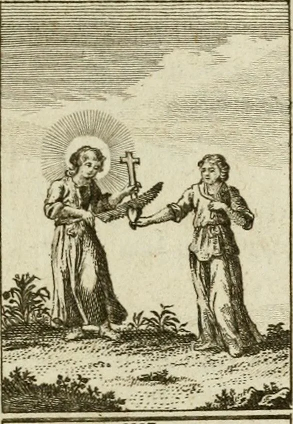 An illustration from Der gottseligen Frau La Mothe Guyon geisterhebende Beschäftigungen des Herzens mit Gott durch die lebendige Erfahrungs-Erkenntnis der göttlichen Liebe, oder, Die Geheimnisse des innwendigen Christenthums, geoffenbaret in der Schule der himmlischen Weisheit : Auszüge aus sämtlichen poetischen Schriften der seligen Frau, zur Beförderung des inneren Lebens, 1802, leaf 299