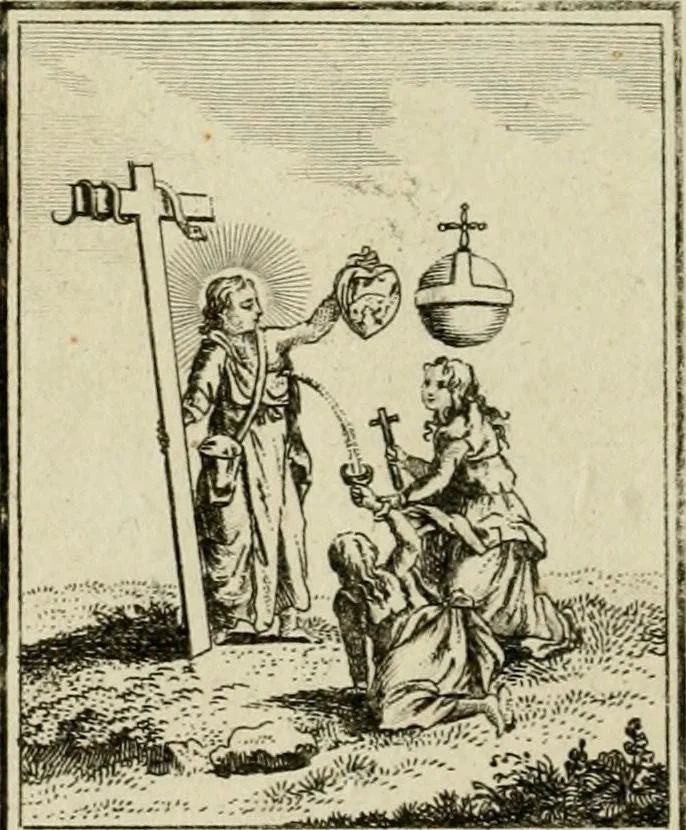 An illustration from Der gottseligen Frau La Mothe Guyon geisterhebende Beschäftigungen des Herzens mit Gott durch die lebendige Erfahrungs-Erkenntnis der göttlichen Liebe, oder, Die Geheimnisse des innwendigen Christenthums, geoffenbaret in der Schule der himmlischen Weisheit : Auszüge aus sämtlichen poetischen Schriften der seligen Frau, zur Beförderung des inneren Lebens, 1802, leaf 312