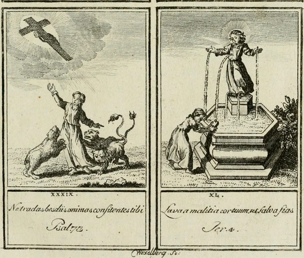 An illustration from Der gottseligen Frau La Mothe Guyon geisterhebende Beschäftigungen des Herzens mit Gott durch die lebendige Erfahrungs-Erkenntnis der göttlichen Liebe, oder, Die Geheimnisse des innwendigen Christenthums, geoffenbaret in der Schule der himmlischen Weisheit : Auszüge aus sämtlichen poetischen Schriften der seligen Frau, zur Beförderung des inneren Lebens, 1802, leaf 317