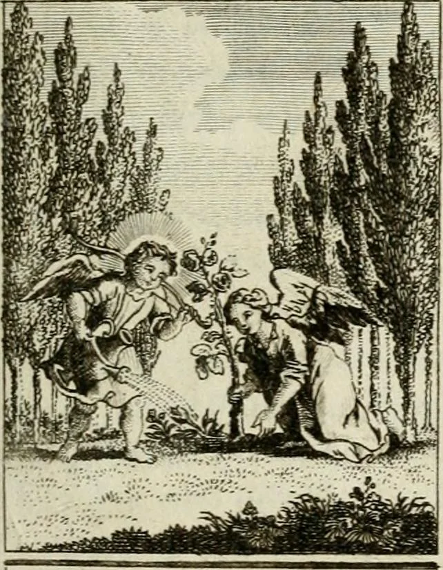 An illustration from Der gottseligen Frau La Mothe Guyon geisterhebende Beschäftigungen des Herzens mit Gott durch die lebendige Erfahrungs-Erkenntnis der göttlichen Liebe, oder, Die Geheimnisse des innwendigen Christenthums, geoffenbaret in der Schule der himmlischen Weisheit : Auszüge aus sämtlichen poetischen Schriften der seligen Frau, zur Beförderung des inneren Lebens, 1802, leaf 323