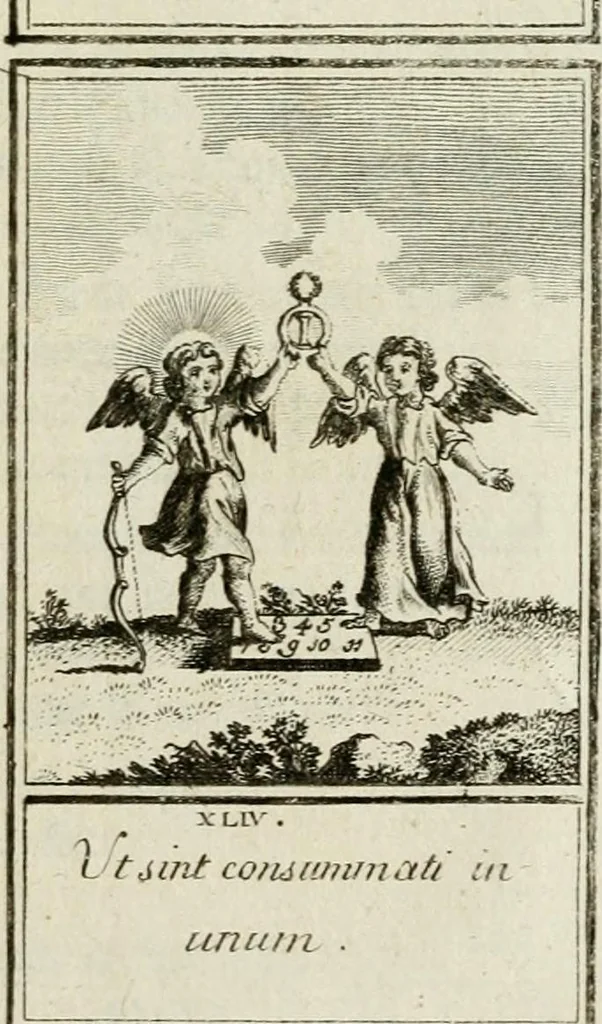 An illustration from Der gottseligen Frau La Mothe Guyon geisterhebende Beschäftigungen des Herzens mit Gott durch die lebendige Erfahrungs-Erkenntnis der göttlichen Liebe, oder, Die Geheimnisse des innwendigen Christenthums, geoffenbaret in der Schule der himmlischen Weisheit : Auszüge aus sämtlichen poetischen Schriften der seligen Frau, zur Beförderung des inneren Lebens, 1802, leaf 323