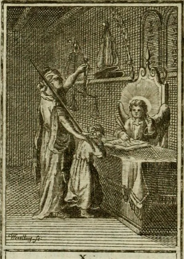 An illustration from Der gottseligen Frau La Mothe Guyon geisterhebende Beschäftigungen des Herzens mit Gott durch die lebendige Erfahrungs-Erkenntnis der göttlichen Liebe, oder, Die Geheimnisse des innwendigen Christenthums, geoffenbaret in der Schule der himmlischen Weisheit : Auszüge aus sämtlichen poetischen Schriften der seligen Frau, zur Beförderung des inneren Lebens, 1802, leaf 54