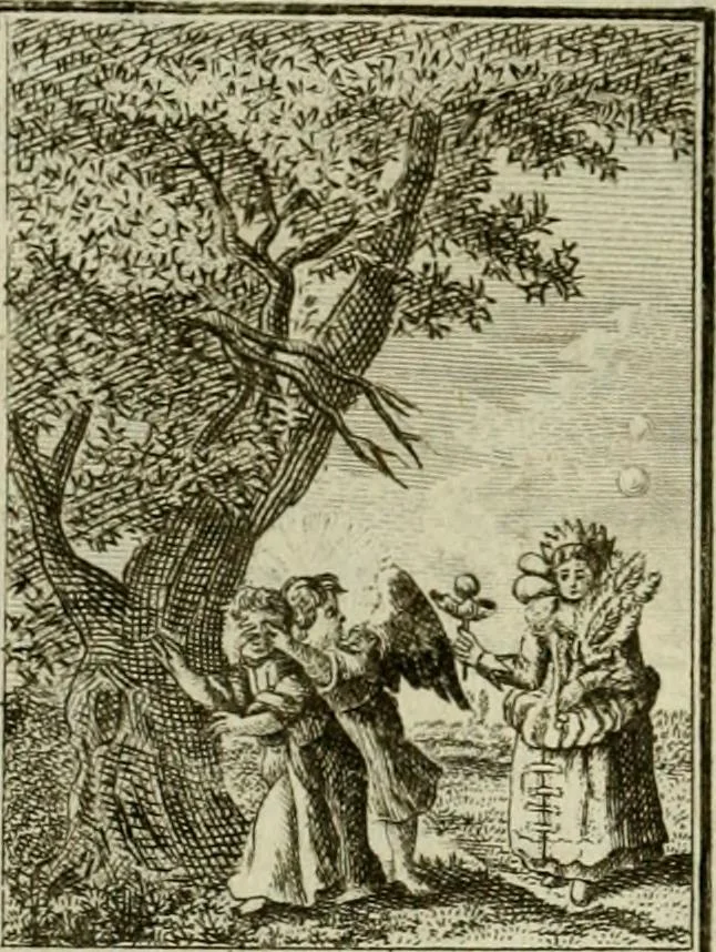 An illustration from Der gottseligen Frau La Mothe Guyon geisterhebende Beschäftigungen des Herzens mit Gott durch die lebendige Erfahrungs-Erkenntnis der göttlichen Liebe, oder, Die Geheimnisse des innwendigen Christenthums, geoffenbaret in der Schule der himmlischen Weisheit : Auszüge aus sämtlichen poetischen Schriften der seligen Frau, zur Beförderung des inneren Lebens, 1802, leaf 74