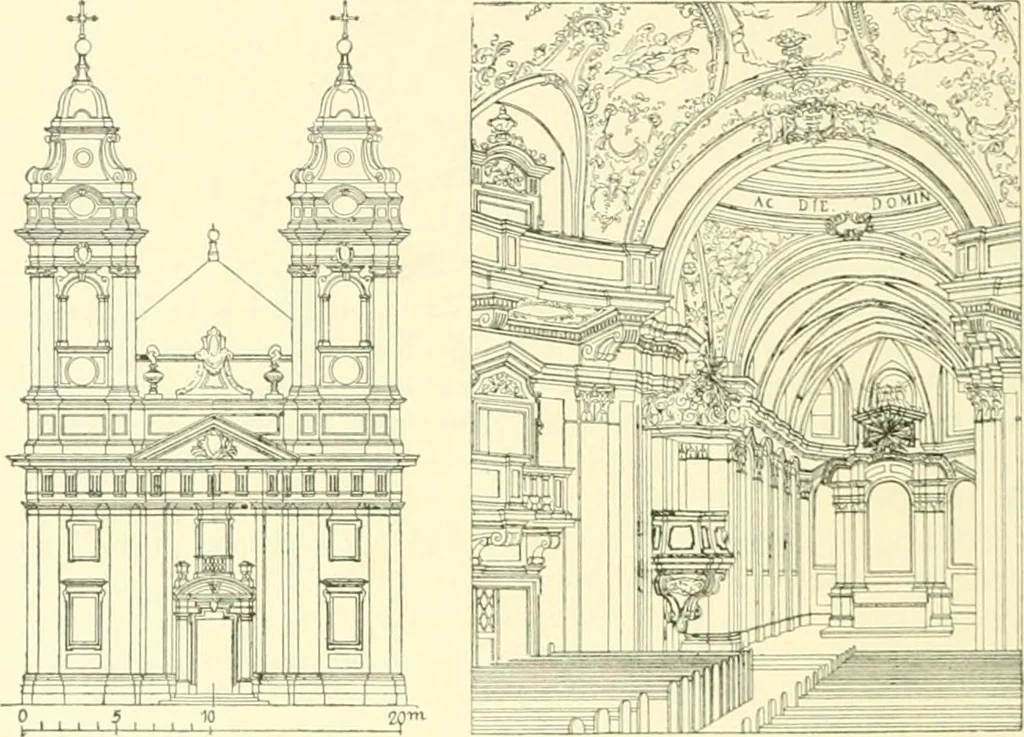 An illustration from Der Kirchenbau des Protestantismus von der Reformation bis zur Gegenwart, hrsg. von der Vereinigung Berliner Architekten, 1893, leaf 100