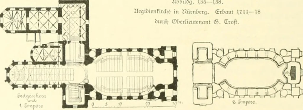An illustration from Der Kirchenbau des Protestantismus von der Reformation bis zur Gegenwart, hrsg. von der Vereinigung Berliner Architekten, 1893, leaf 100
