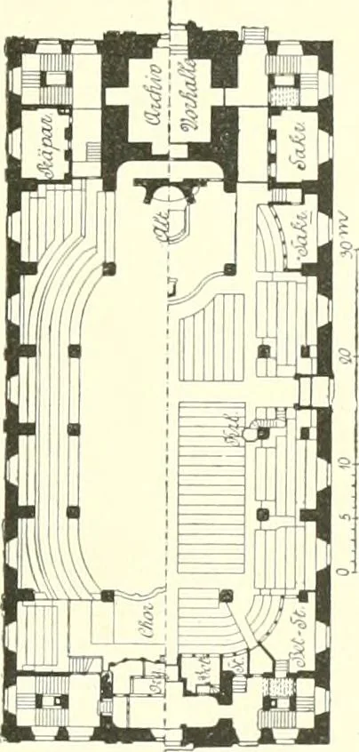 An illustration from Der Kirchenbau des Protestantismus von der Reformation bis zur Gegenwart, hrsg. von der Vereinigung Berliner Architekten, 1893, leaf 103
