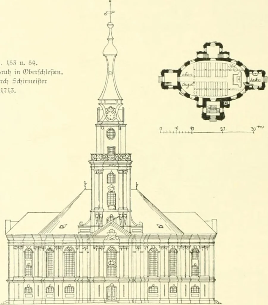 An illustration from Der Kirchenbau des Protestantismus von der Reformation bis zur Gegenwart, hrsg. von der Vereinigung Berliner Architekten, 1893, leaf 106