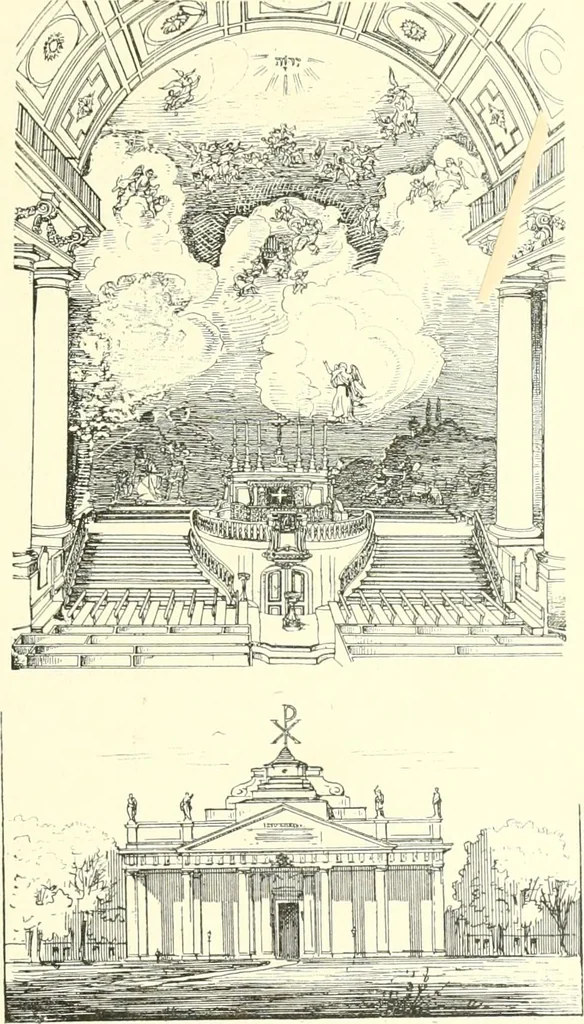 An illustration from Der Kirchenbau des Protestantismus von der Reformation bis zur Gegenwart, hrsg. von der Vereinigung Berliner Architekten, 1893, leaf 109