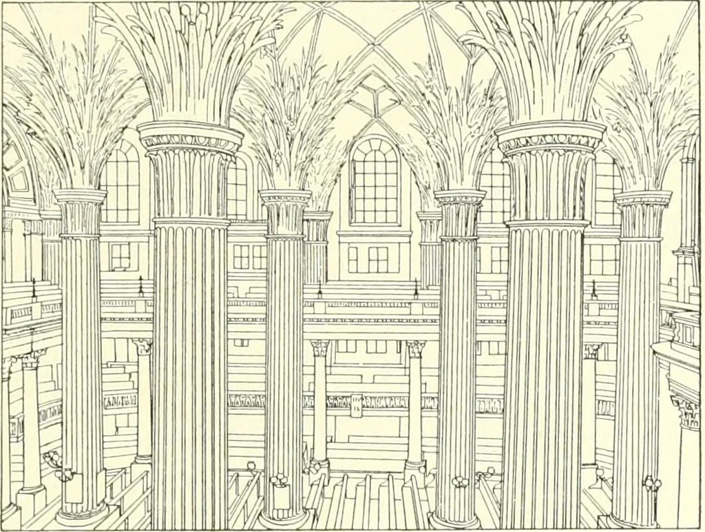 An illustration from Der Kirchenbau des Protestantismus von der Reformation bis zur Gegenwart, hrsg. von der Vereinigung Berliner Architekten, 1893, leaf 111
