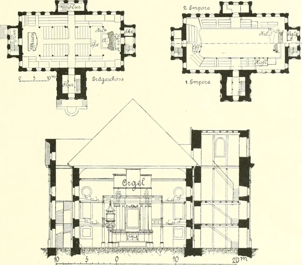 An illustration from Der Kirchenbau des Protestantismus von der Reformation bis zur Gegenwart, hrsg. von der Vereinigung Berliner Architekten, 1893, leaf 113