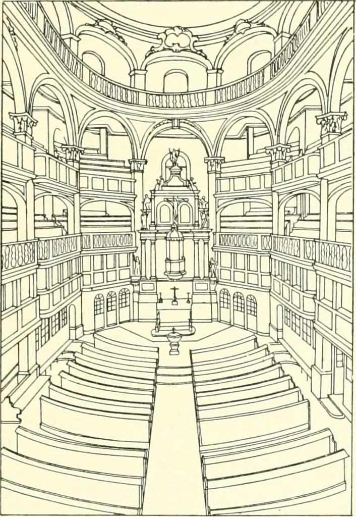 An illustration from Der Kirchenbau des Protestantismus von der Reformation bis zur Gegenwart, hrsg. von der Vereinigung Berliner Architekten, 1893, leaf 115