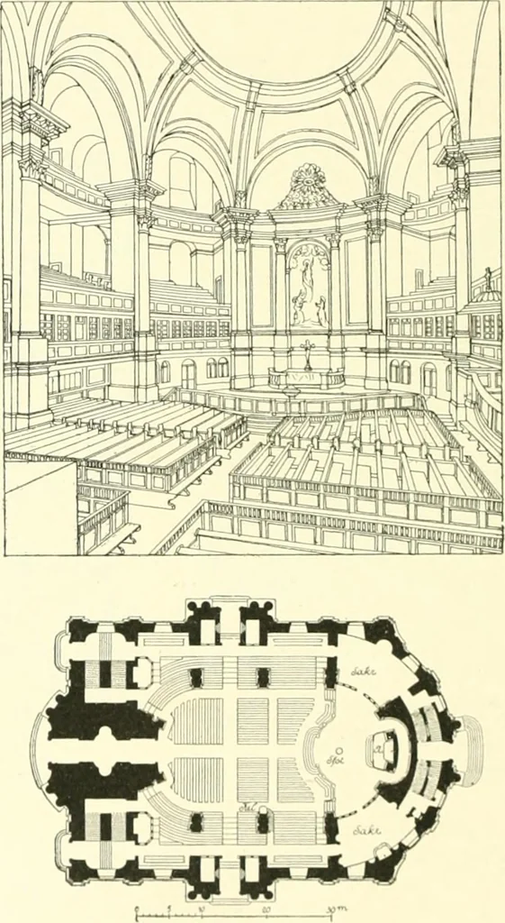 An illustration from Der Kirchenbau des Protestantismus von der Reformation bis zur Gegenwart, hrsg. von der Vereinigung Berliner Architekten, 1893, leaf 116
