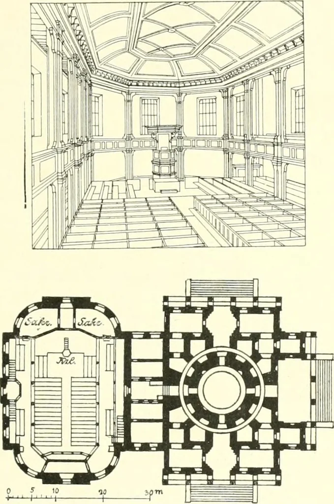 An illustration from Der Kirchenbau des Protestantismus von der Reformation bis zur Gegenwart, hrsg. von der Vereinigung Berliner Architekten, 1893, leaf 119