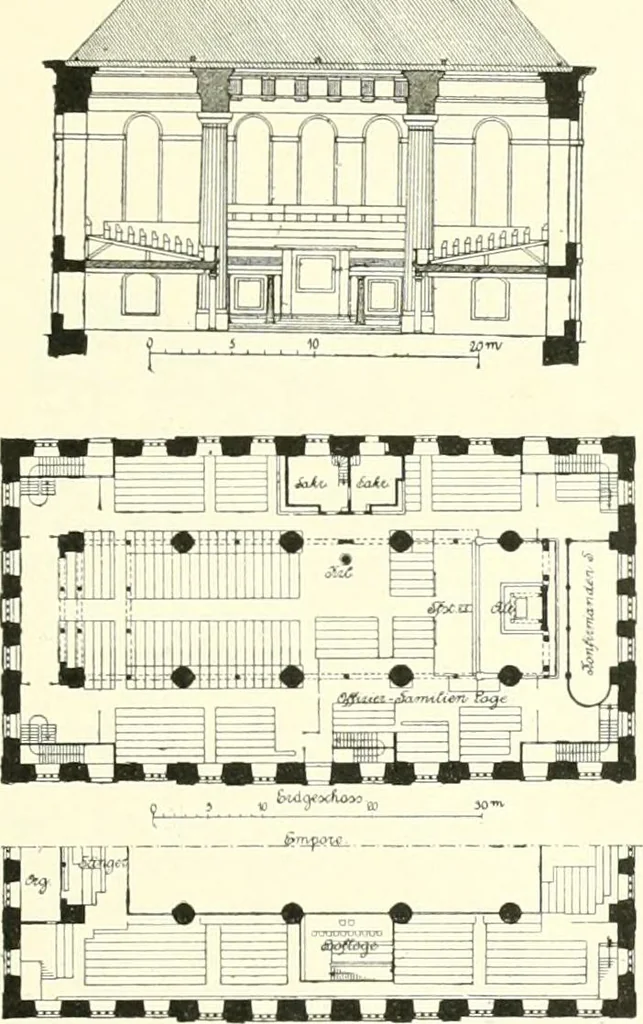 An illustration from Der Kirchenbau des Protestantismus von der Reformation bis zur Gegenwart, hrsg. von der Vereinigung Berliner Architekten, 1893, leaf 121