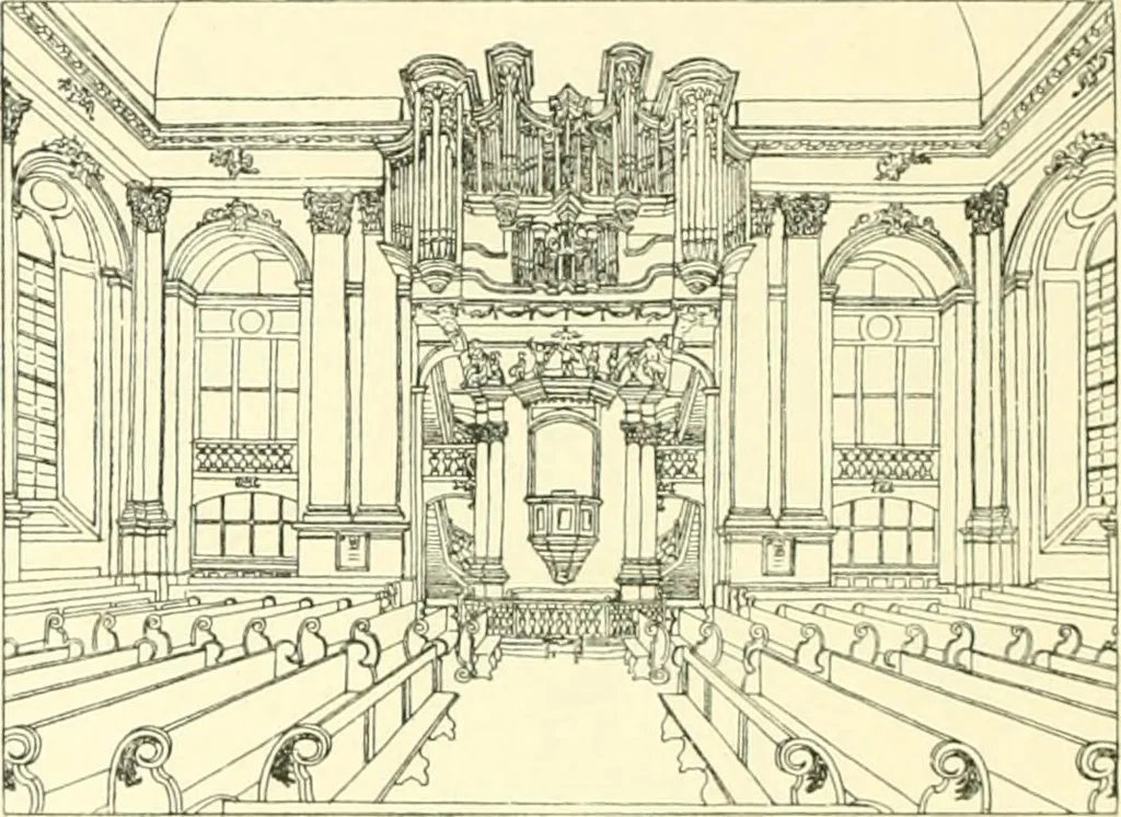 An illustration from Der Kirchenbau des Protestantismus von der Reformation bis zur Gegenwart, hrsg. von der Vereinigung Berliner Architekten, 1893, leaf 128
