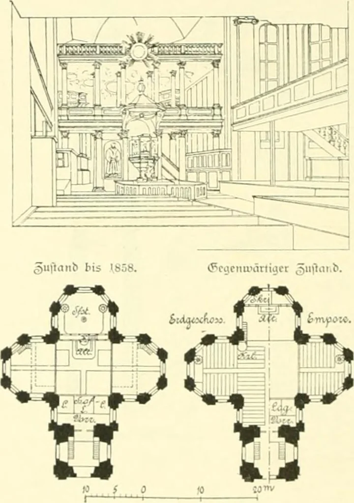 An illustration from Der Kirchenbau des Protestantismus von der Reformation bis zur Gegenwart, hrsg. von der Vereinigung Berliner Architekten, 1893, leaf 134