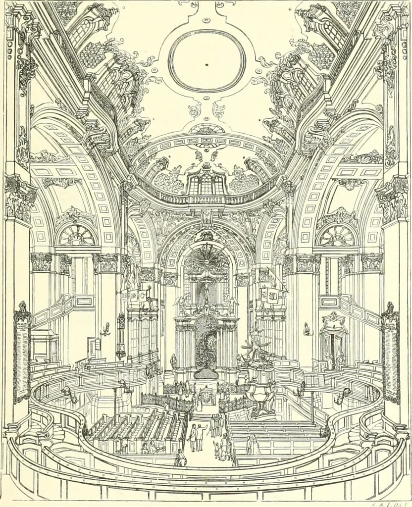 An illustration from Der Kirchenbau des Protestantismus von der Reformation bis zur Gegenwart, hrsg. von der Vereinigung Berliner Architekten, 1893, leaf 145