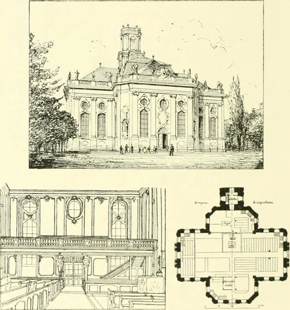 An illustration from Der Kirchenbau des Protestantismus von der Reformation bis zur Gegenwart, hrsg. von der Vereinigung Berliner Architekten, 1893, leaf 146