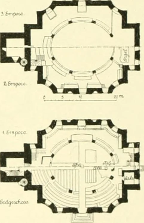 An illustration from Der Kirchenbau des Protestantismus von der Reformation bis zur Gegenwart, hrsg. von der Vereinigung Berliner Architekten, 1893, leaf 150