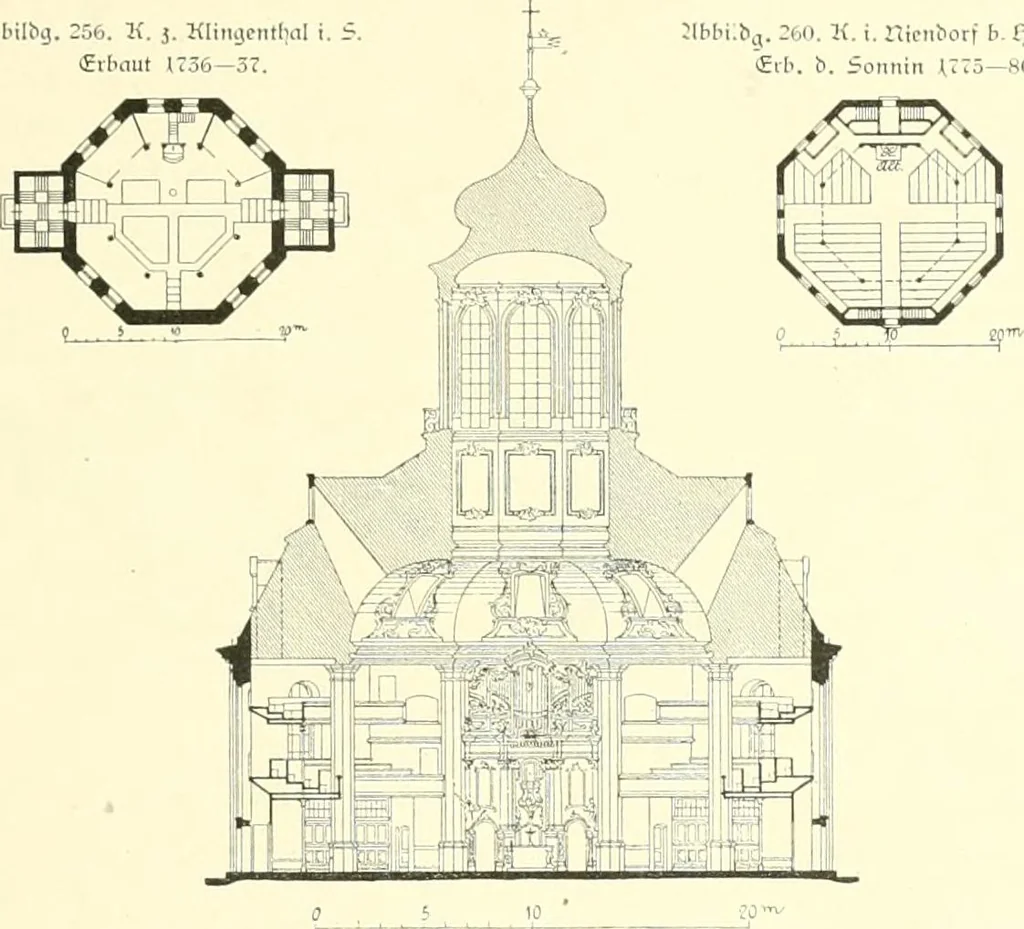 An illustration from Der Kirchenbau des Protestantismus von der Reformation bis zur Gegenwart, hrsg. von der Vereinigung Berliner Architekten, 1893, leaf 161