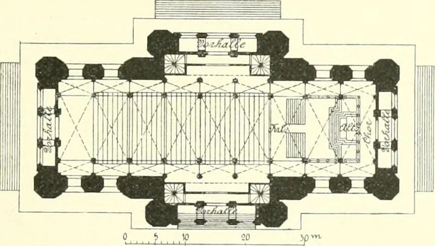 An illustration from Der Kirchenbau des Protestantismus von der Reformation bis zur Gegenwart, hrsg. von der Vereinigung Berliner Architekten, 1893, leaf 175