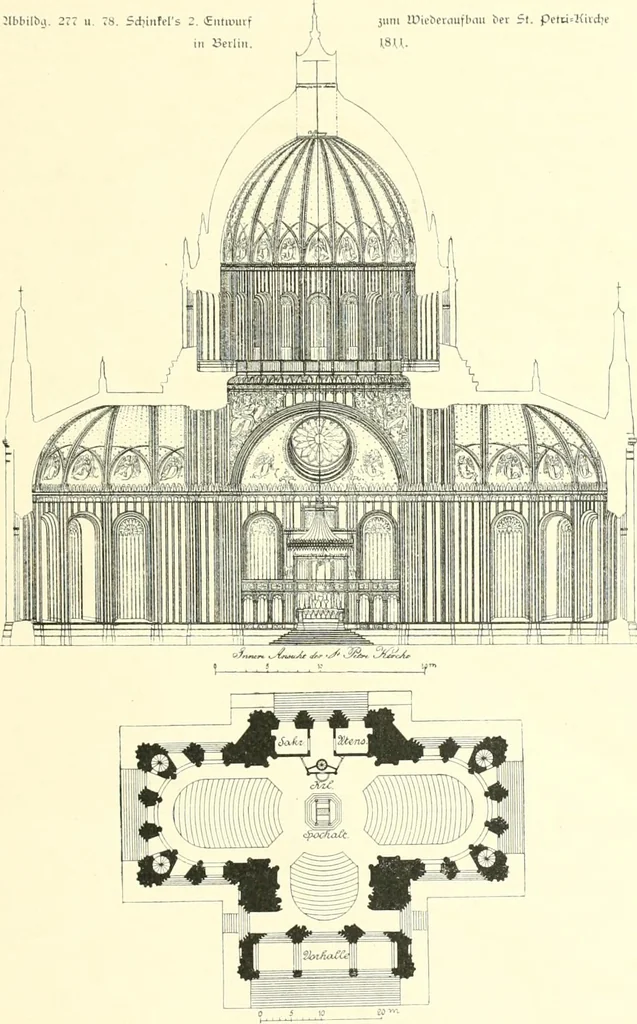 An illustration from Der Kirchenbau des Protestantismus von der Reformation bis zur Gegenwart, hrsg. von der Vereinigung Berliner Architekten, 1893, leaf 177