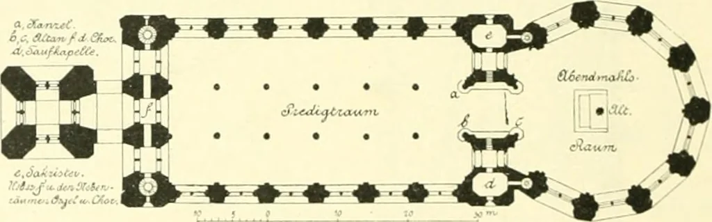 An illustration from Der Kirchenbau des Protestantismus von der Reformation bis zur Gegenwart, hrsg. von der Vereinigung Berliner Architekten, 1893, leaf 180