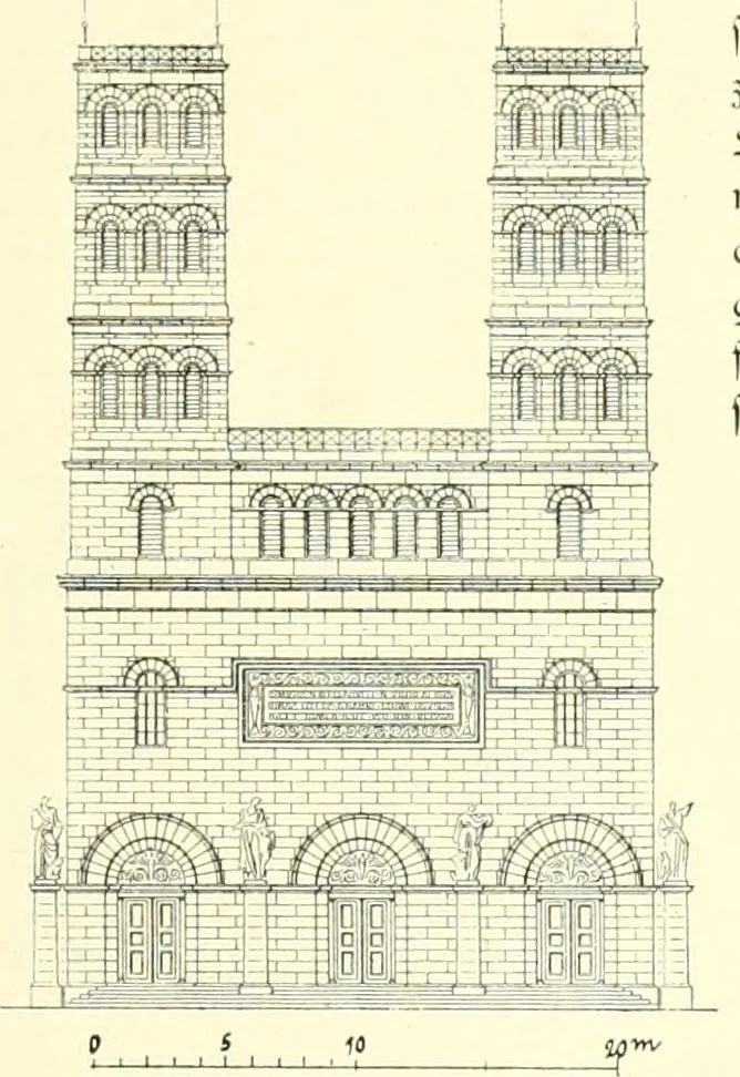 An illustration from Der Kirchenbau des Protestantismus von der Reformation bis zur Gegenwart, hrsg. von der Vereinigung Berliner Architekten, 1893, leaf 185