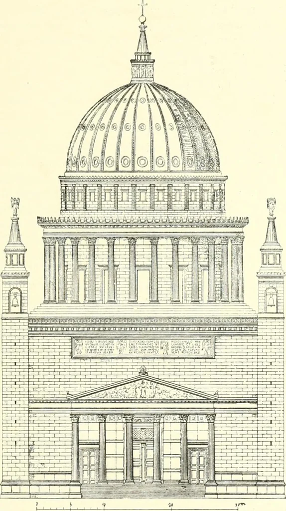An illustration from Der Kirchenbau des Protestantismus von der Reformation bis zur Gegenwart, hrsg. von der Vereinigung Berliner Architekten, 1893, leaf 187
