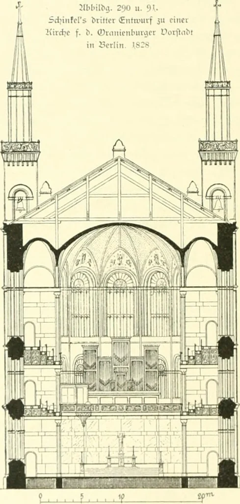 An illustration from Der Kirchenbau des Protestantismus von der Reformation bis zur Gegenwart, hrsg. von der Vereinigung Berliner Architekten, 1893, leaf 190