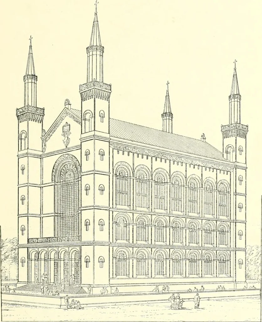 An illustration from Der Kirchenbau des Protestantismus von der Reformation bis zur Gegenwart, hrsg. von der Vereinigung Berliner Architekten, 1893, leaf 191