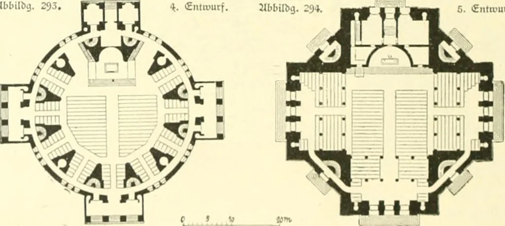 An illustration from Der Kirchenbau des Protestantismus von der Reformation bis zur Gegenwart, hrsg. von der Vereinigung Berliner Architekten, 1893, leaf 192