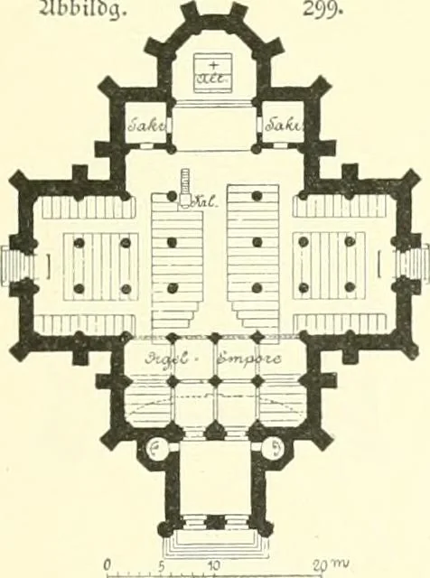 An illustration from Der Kirchenbau des Protestantismus von der Reformation bis zur Gegenwart, hrsg. von der Vereinigung Berliner Architekten, 1893, leaf 195
