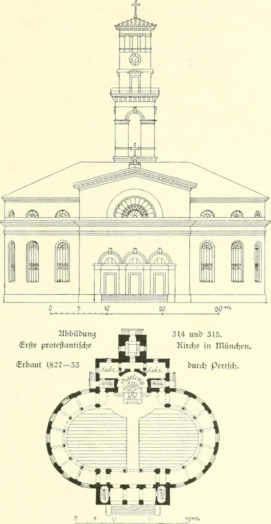An illustration from Der Kirchenbau des Protestantismus von der Reformation bis zur Gegenwart, hrsg. von der Vereinigung Berliner Architekten, 1893, leaf 199