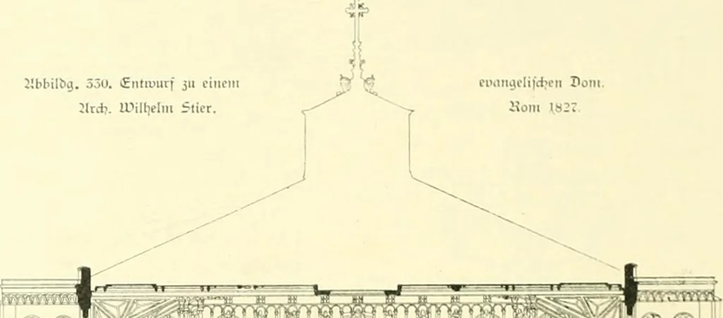 An illustration from Der Kirchenbau des Protestantismus von der Reformation bis zur Gegenwart, hrsg. von der Vereinigung Berliner Architekten, 1893, leaf 206